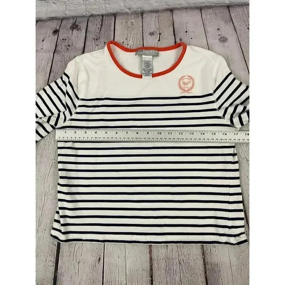 Sag Harbor Sport Striped Shirt Petite Medium 3/4 Sleeves Orange Trim Women's - Picture 11 of 11